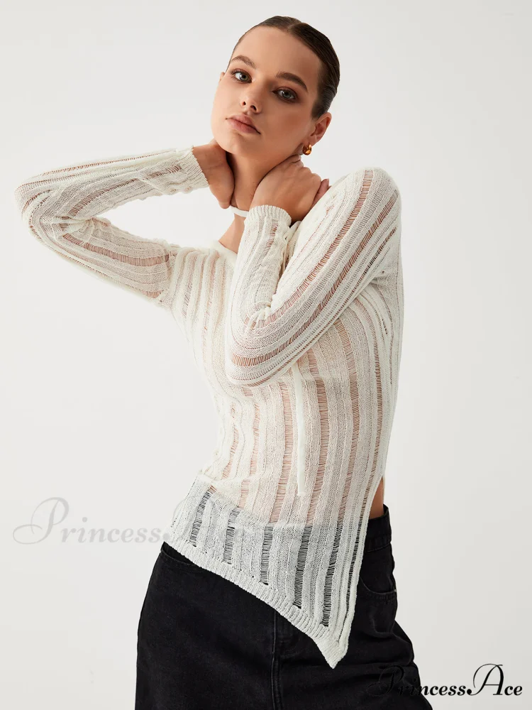 Effortless See Through Trendy Open Knit Top - Image 4