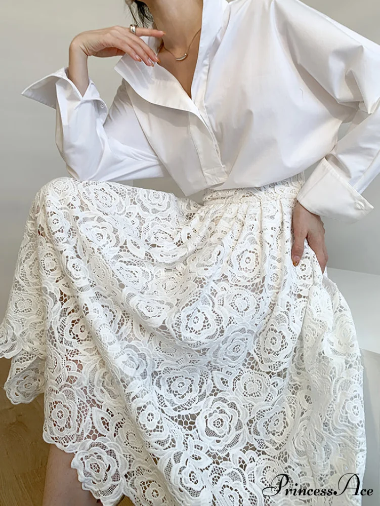 Eyelet Rosebud Graceful Pattern Maxi Skirt - Image 2