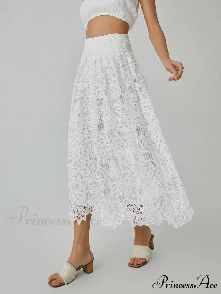 Eyelet Rosebud Graceful Pattern Maxi Skirt - Image 4