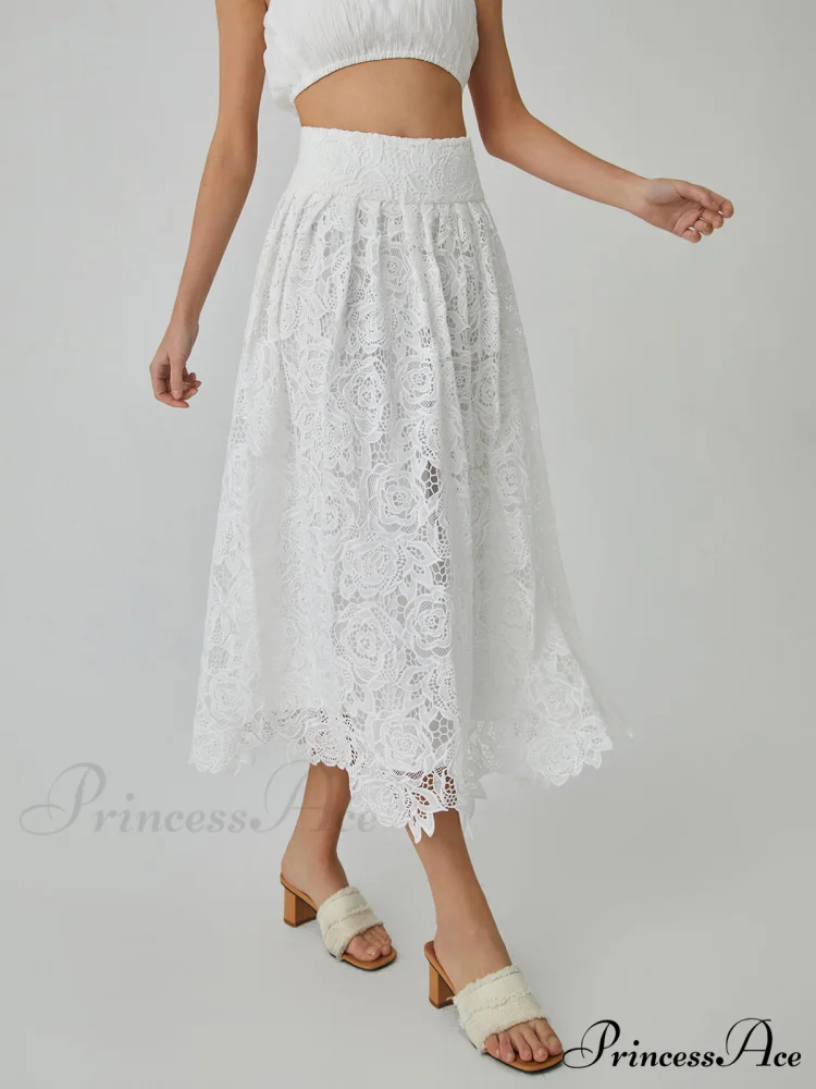 Eyelet Rosebud Graceful Pattern Maxi Skirt - Image 5