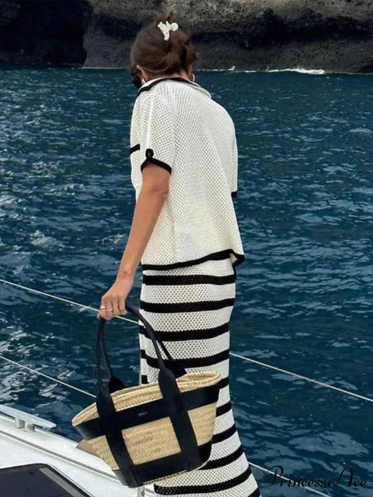 Eyelet Striped Graceful Midi Skirt - Image 2