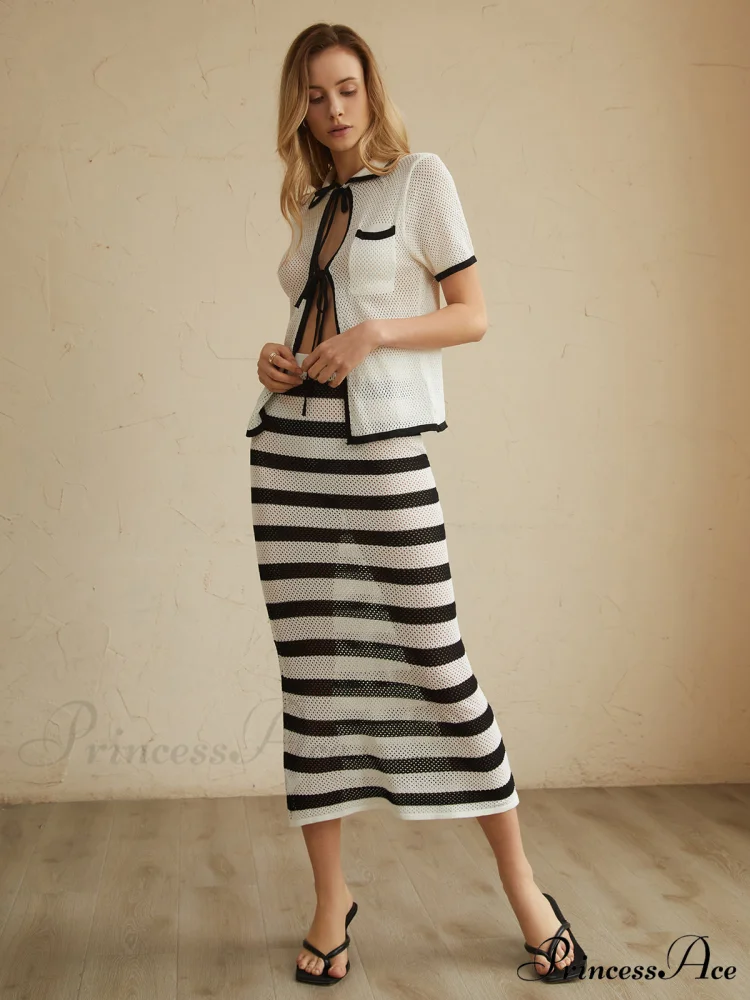 Eyelet Striped Graceful Midi Skirt - Image 5