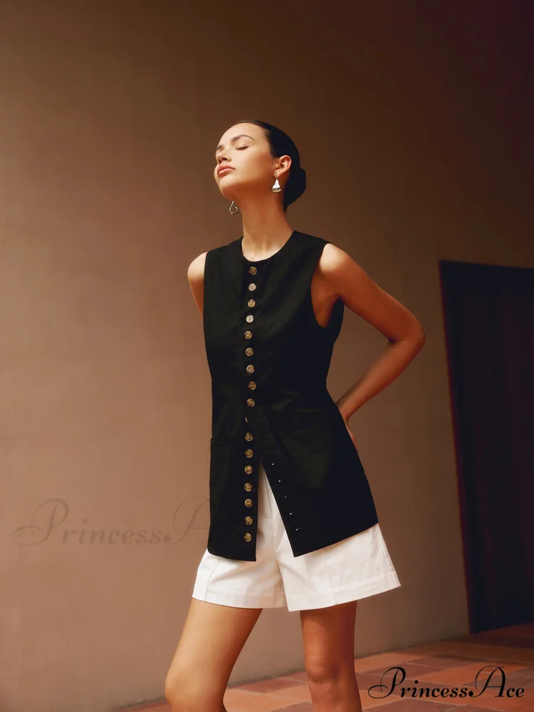 Cotton & Graceful Linen Button-Front Vest - Image 2