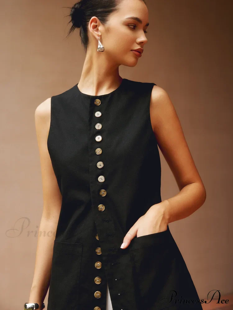 Cotton & Graceful Linen Button-Front Vest - Image 3
