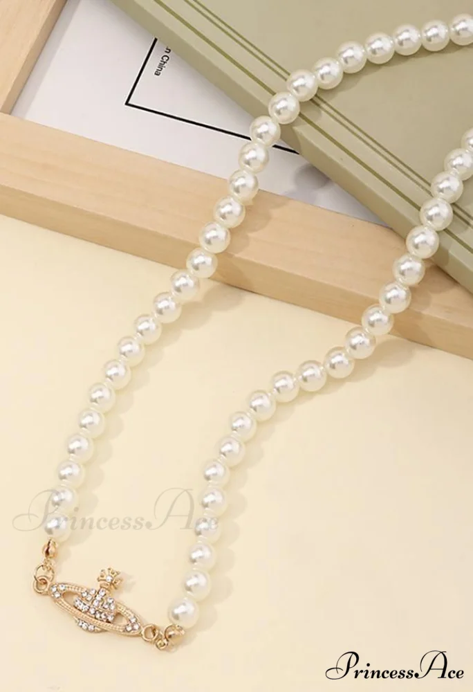 Planet Detail Graceful Faux Pearl Necklace - Image 3
