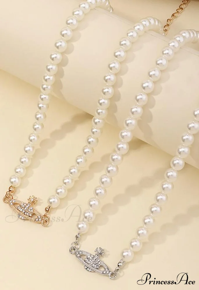 Planet Detail Graceful Faux Pearl Necklace - Image 4