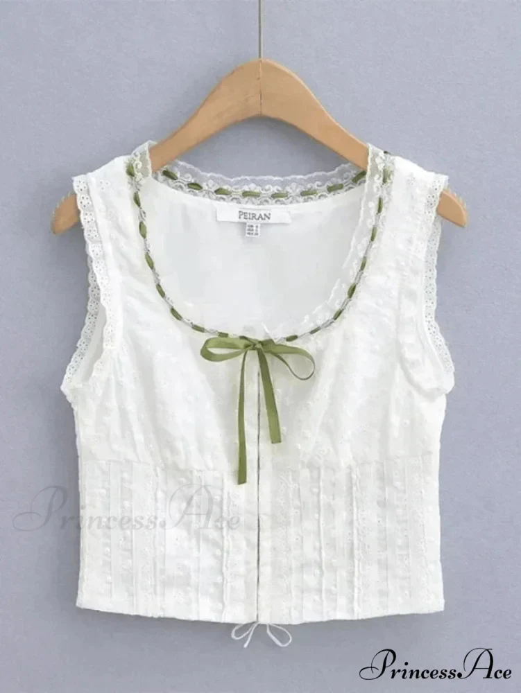 Broderie Lace Trim Trendy Crop Tank Top - Image 5