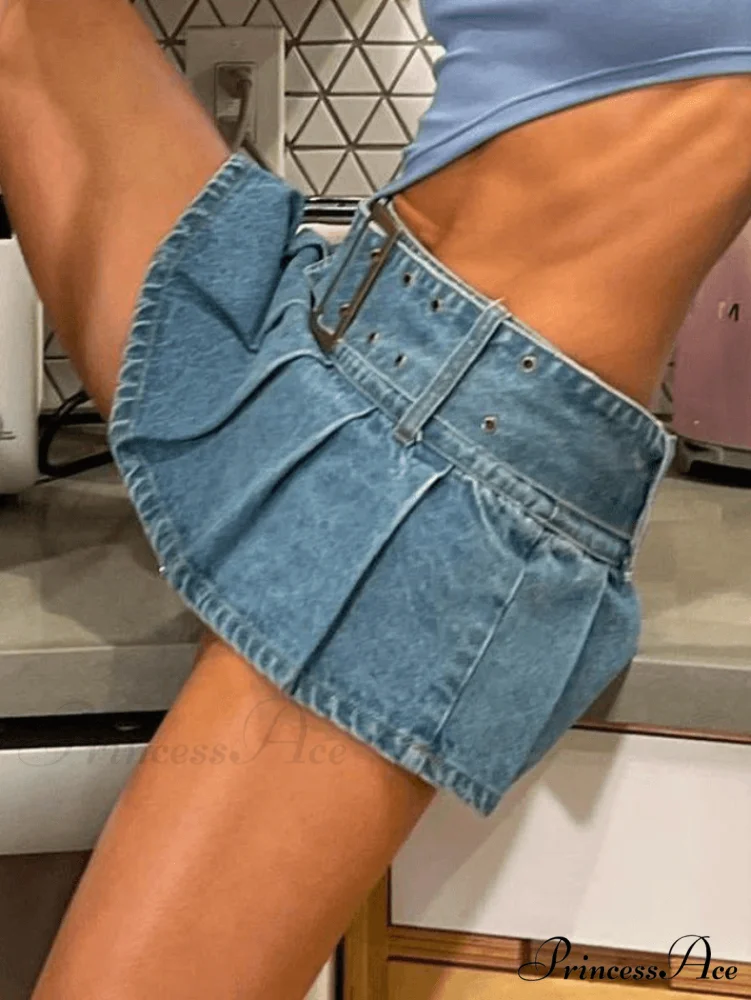 Buckle Belt Denim Trendy Cargo Mini Skirt - Image 3