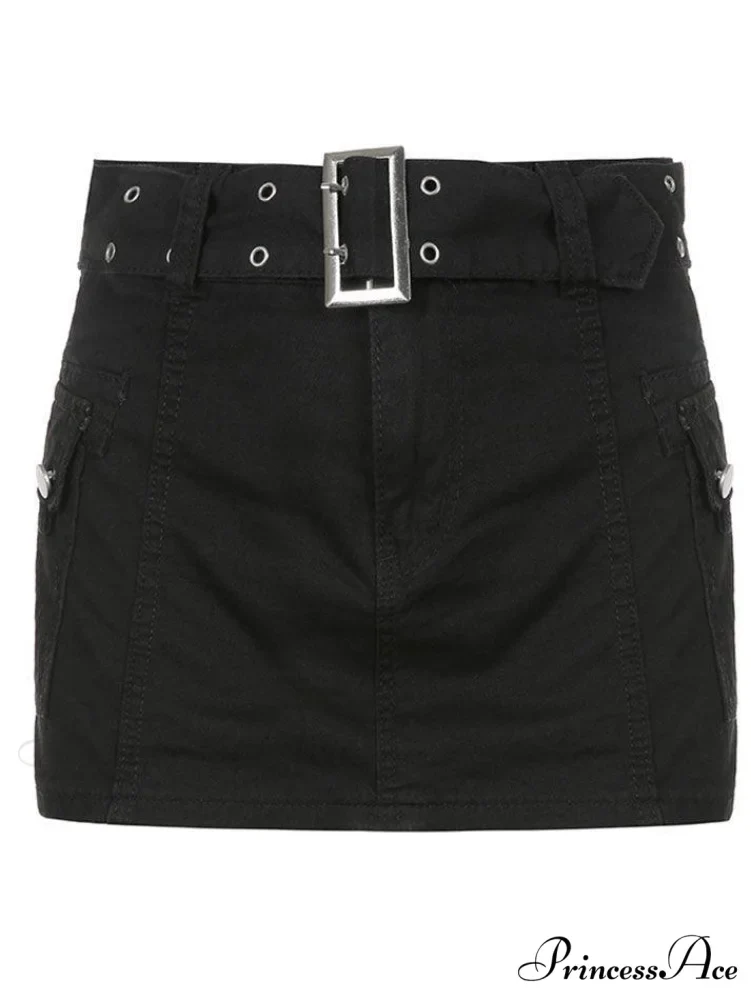 Buckle Belt Denim Trendy Pleated Mini Skirt - Image 2