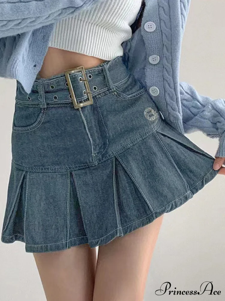 Buckle Belt Low Trendy Waist Denim Mini Skirt - Image 4