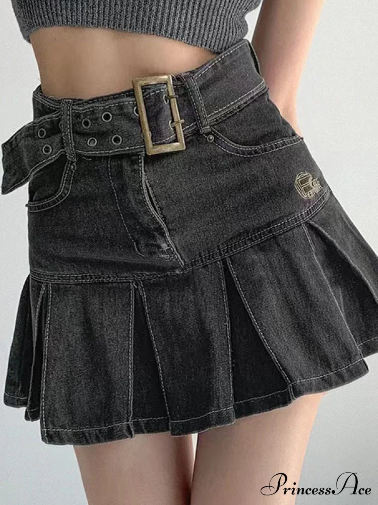 Buckle Belt Low Trendy Waist Denim Mini Skirt - Image 6
