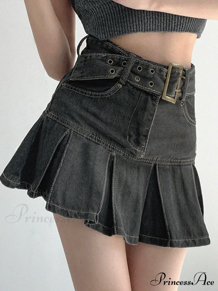 Buckle Belt Low Trendy Waist Denim Mini Skirt - Image 7