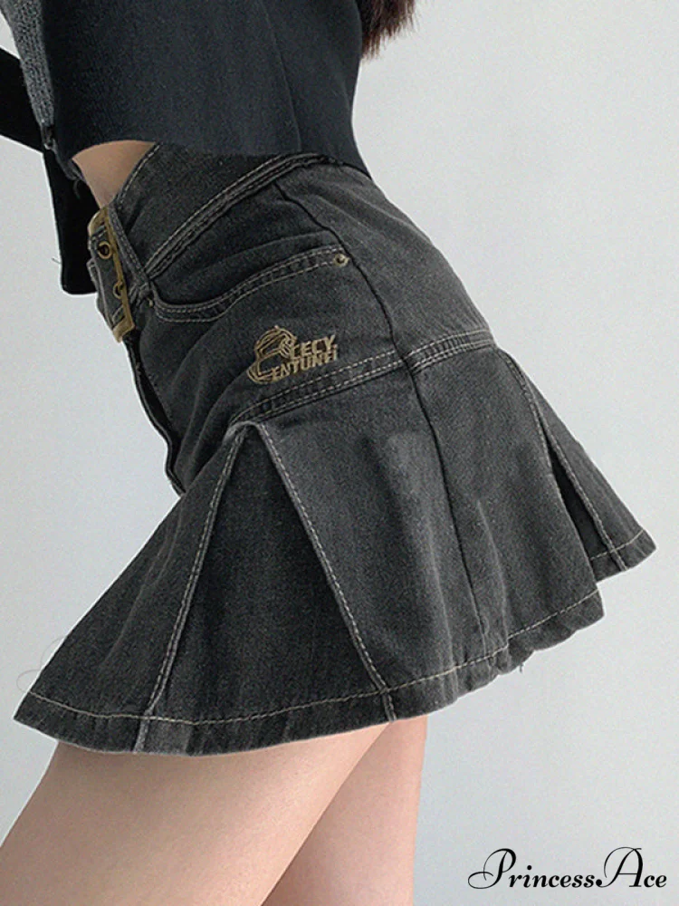 Buckle Belt Low Trendy Waist Denim Mini Skirt - Image 8