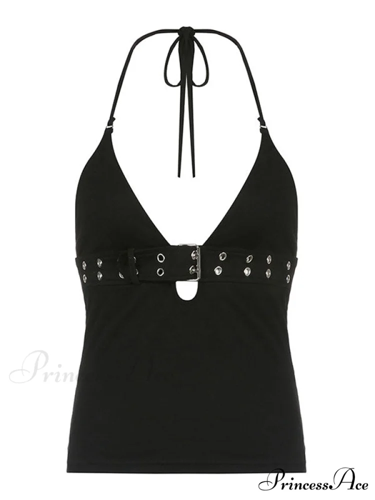 Buckle Strap Black Trendy Bodycon Mini Dress - Image 8
