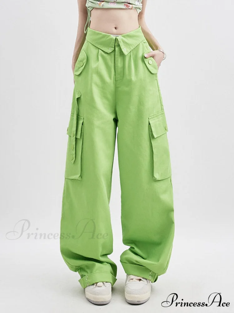 Buttoned Green Graceful Baggy Boyfriend Jeans - Image 12