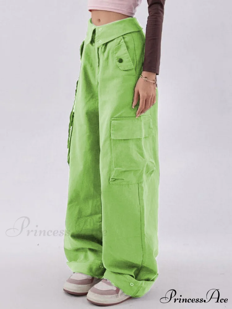 Buttoned Green Graceful Baggy Boyfriend Jeans - Image 13
