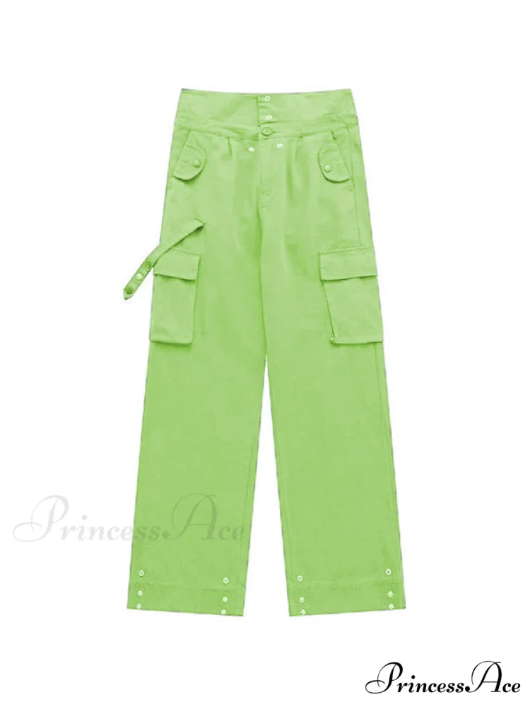 Buttoned Green Graceful Baggy Boyfriend Jeans - Image 14