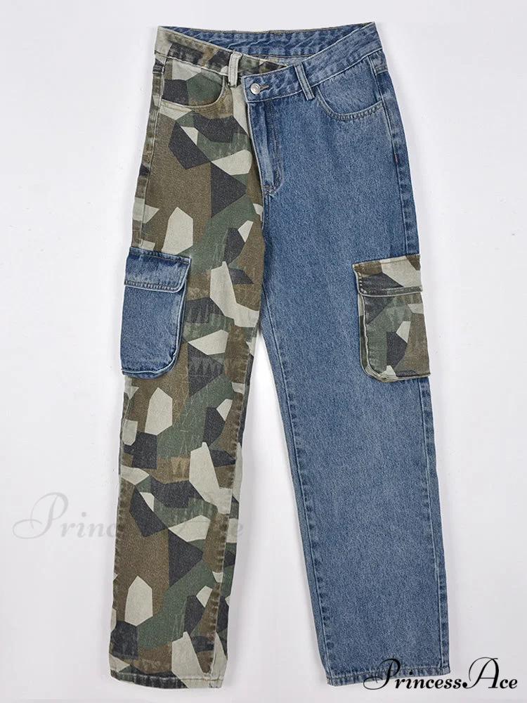 Camouflage Denim Graceful Patchwork Pants - Image 5