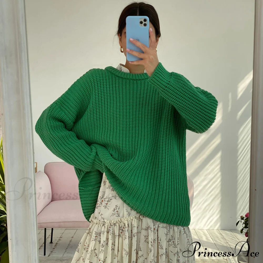 Candy Color Crewneck Trendy Pullover Sweater - Beige - Image 2