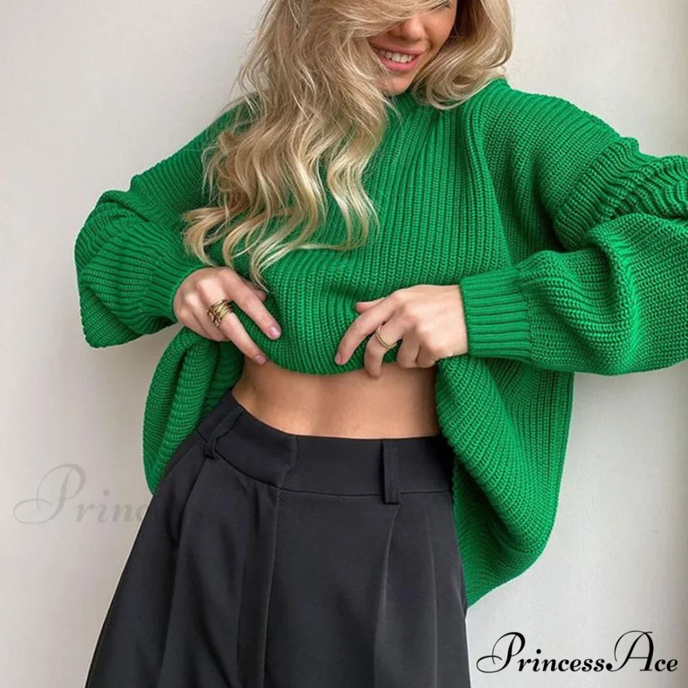 Candy Color Crewneck Trendy Pullover Sweater - Beige - Image 3