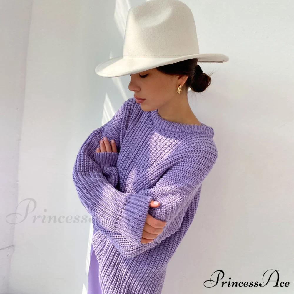 Candy Color Crewneck Trendy Pullover Sweater - Orange - Image 2