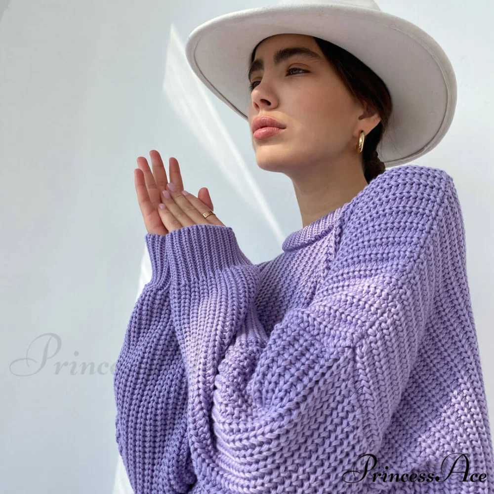 Candy Color Crewneck Trendy Pullover Sweater - Orange - Image 3