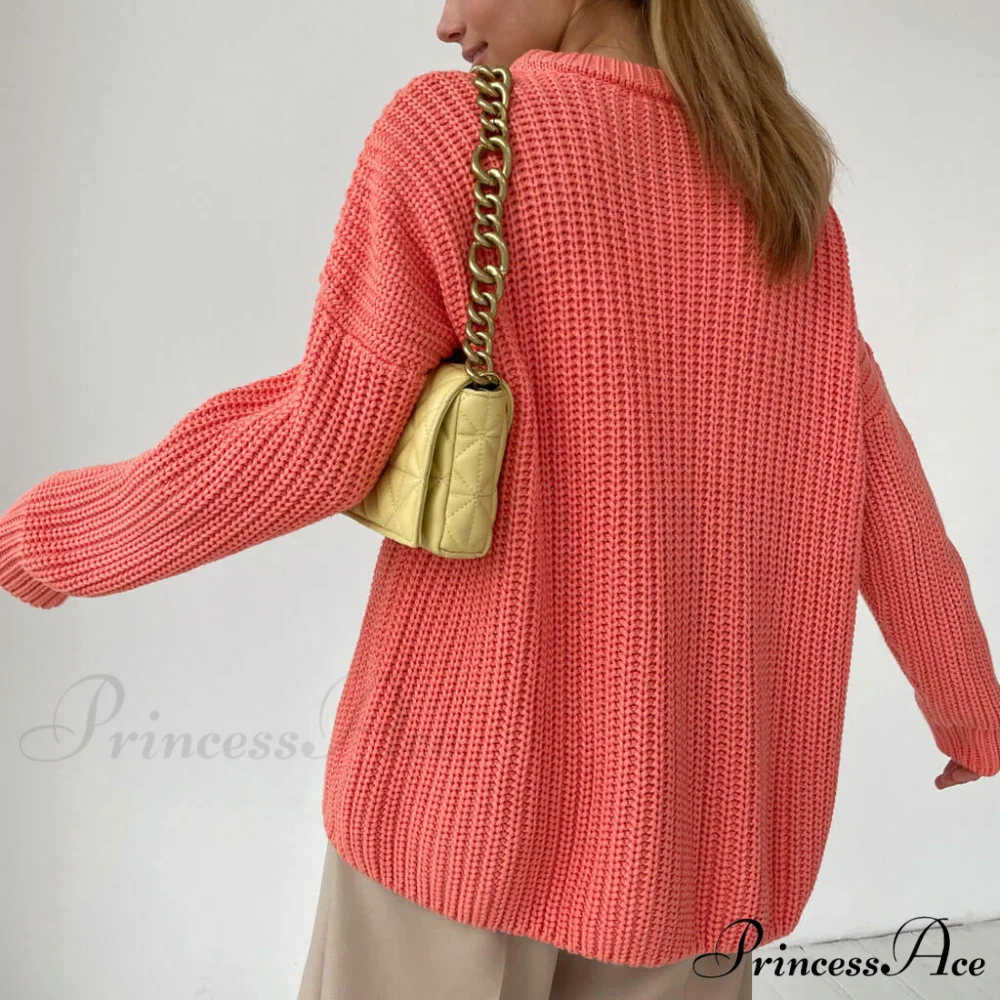 Candy Color Crewneck Trendy Pullover Sweater - Purple - Image 4
