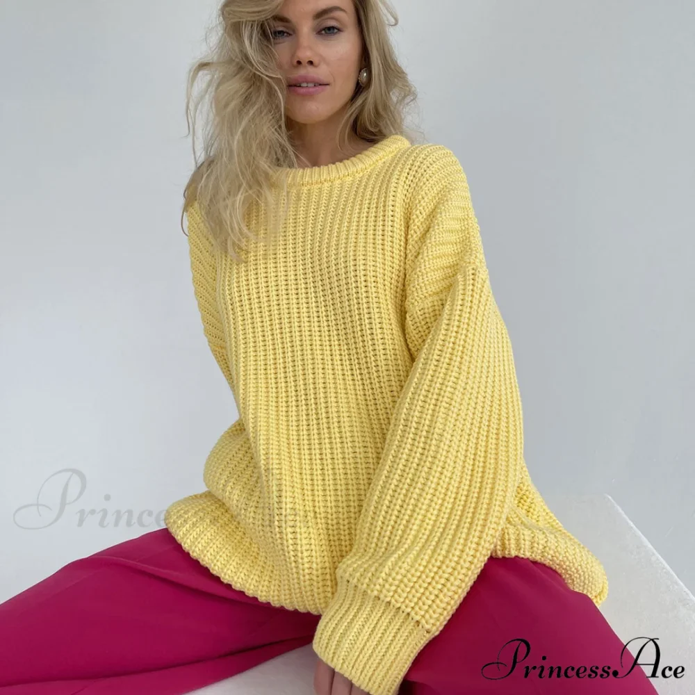 Candy Color Crewneck Trendy Pullover Sweater - Rose - Image 2