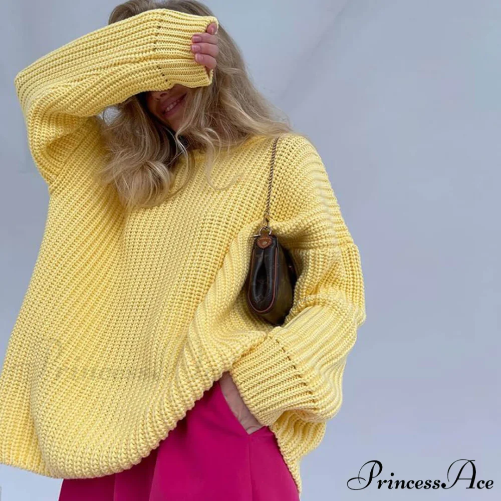 Candy Color Crewneck Trendy Pullover Sweater - Rose - Image 4