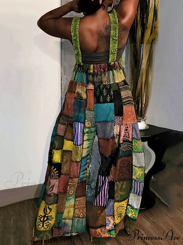 Casual Map Print Trendy Spaghetti Strap Maxi Dress - Image 2