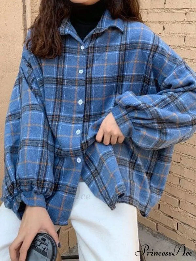 Checkered Long Graceful Sleeve Blouse - Image 10