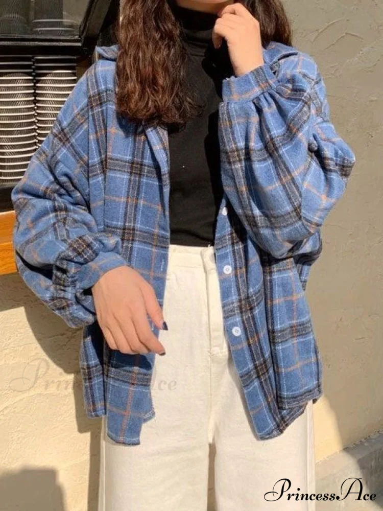 Checkered Long Graceful Sleeve Blouse - Image 11