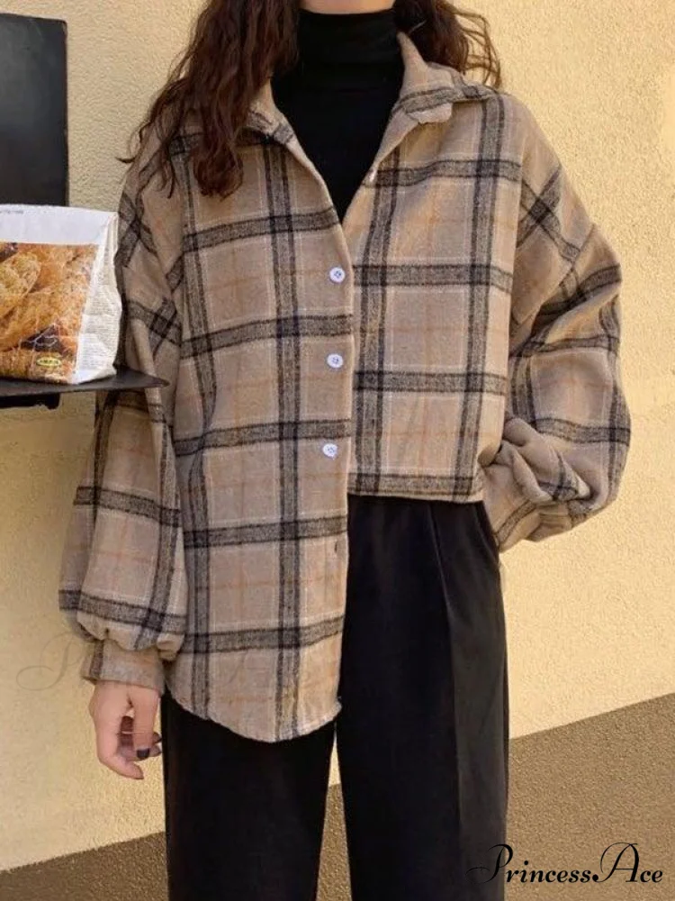 Checkered Long Graceful Sleeve Blouse - Image 16