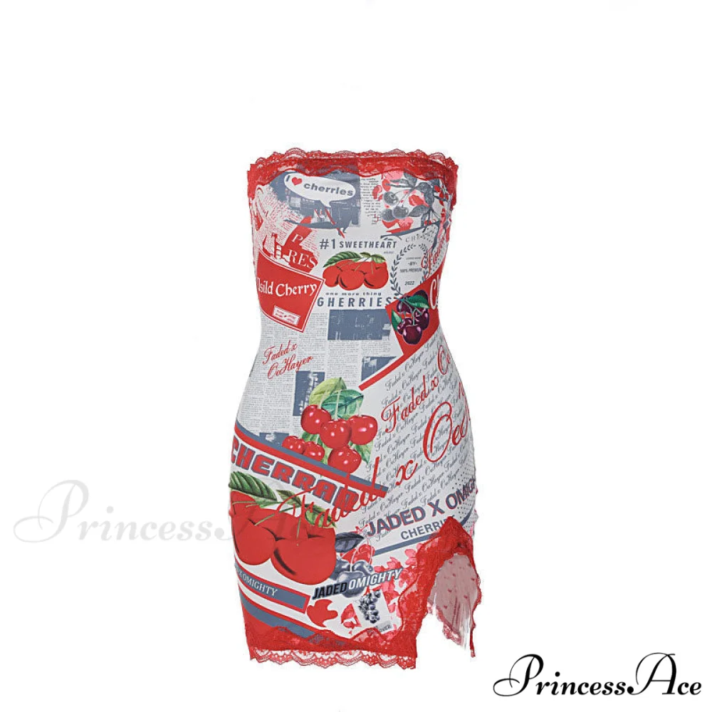 Cherry Print Graceful Backless Mini Dress - Image 3