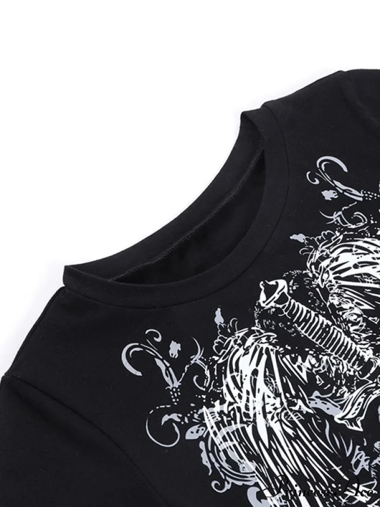 Grunge Wing Print Trendy Ribbed Knit Crop Top - Image 6
