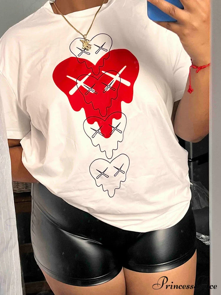 Heart Print Raglan Trendy Short Sleeve Tee - Image 2