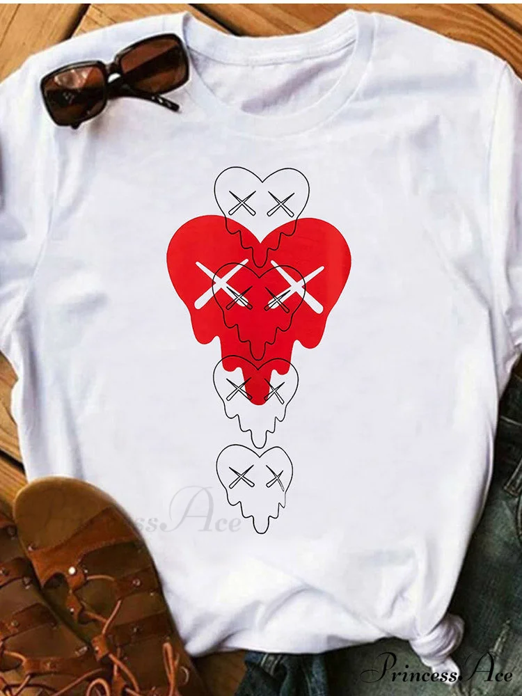 Heart Print Raglan Trendy Short Sleeve Tee - Image 4