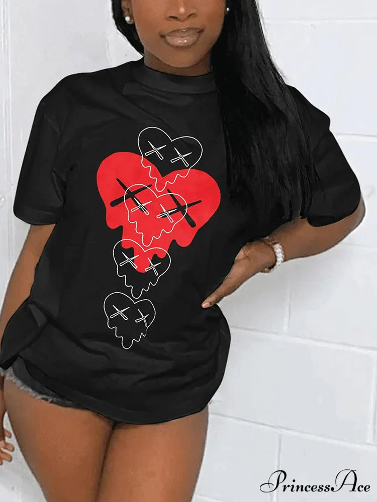 Heart Print Raglan Trendy Short Sleeve Tee - Image 5