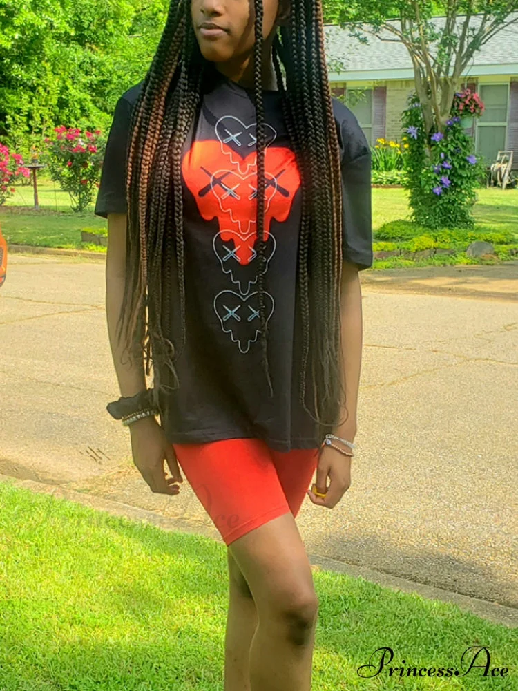 Heart Print Raglan Trendy Short Sleeve Tee - Image 6