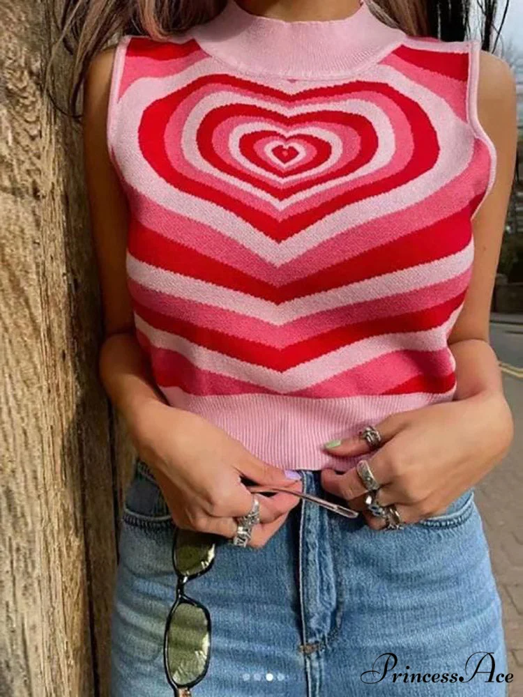 Heart Rhinestone Rib Trendy Crop Tank Top - Image 3