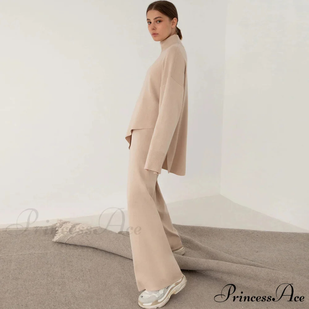 High Low Turtleneck Long Modern Sleeve Sweater - White - Image 2