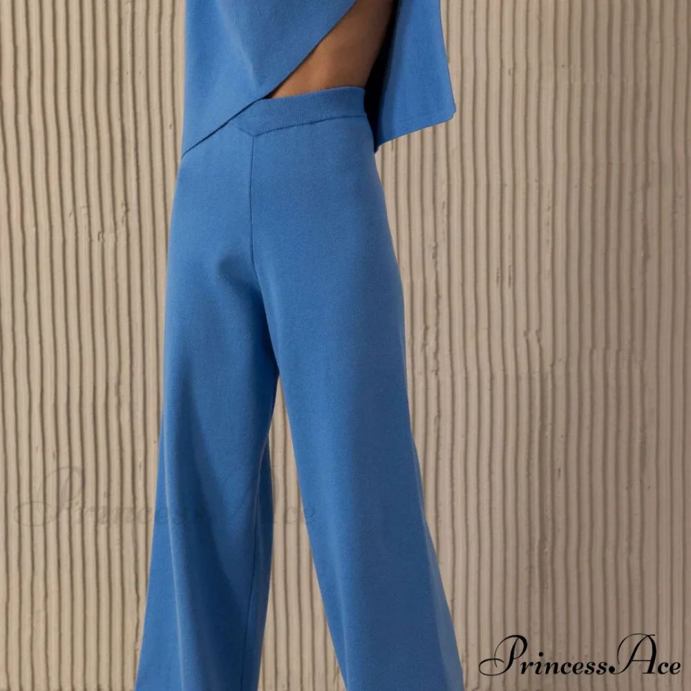 High Neck Bell Sleeve Sweater Wide Sophisticated Leg Pants Matching Set - Chestnut - Image 3