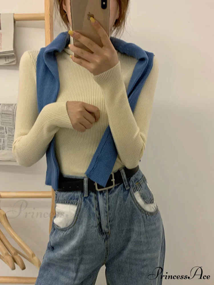 High Neck Bell Sleeve Sweater Wide Sophisticated Leg Pants Matching Set - Royal Blue - Image 31