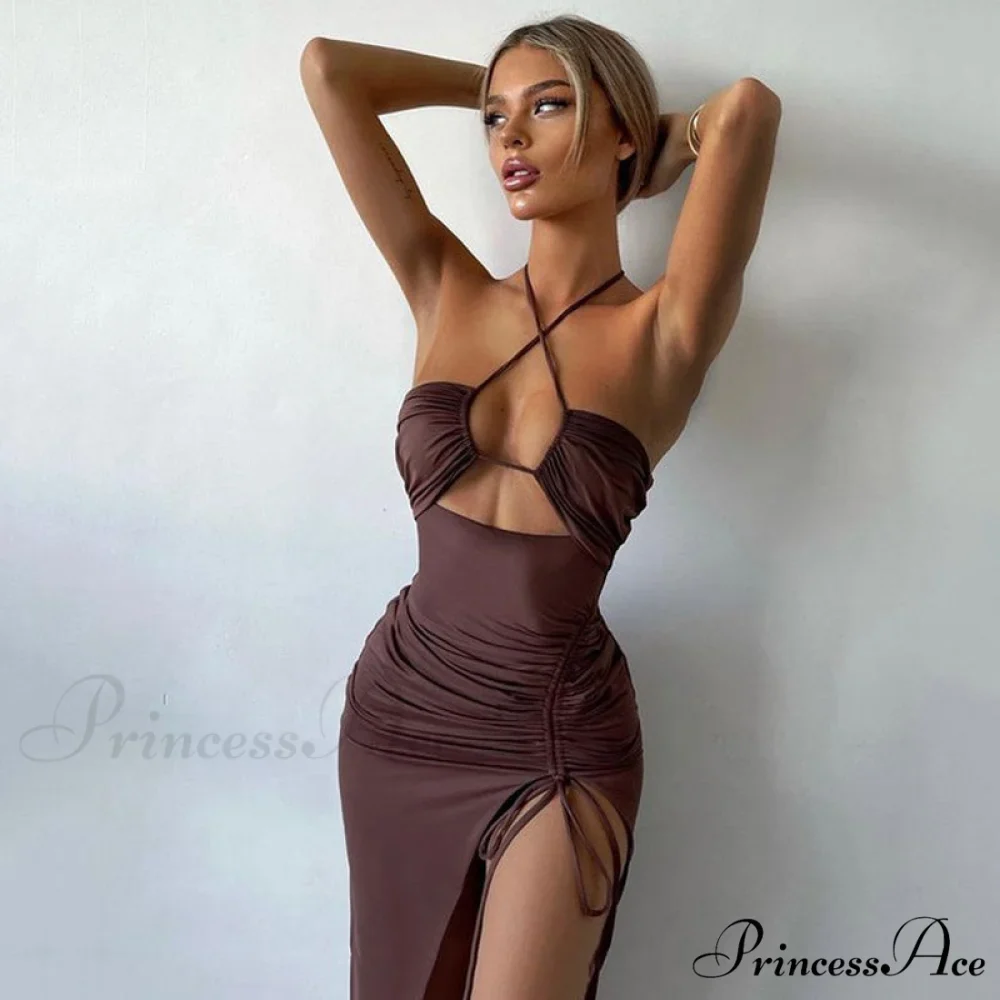 High Split Cowl Neck Open Classic Back Mini Dress - Multicolor - Image 2