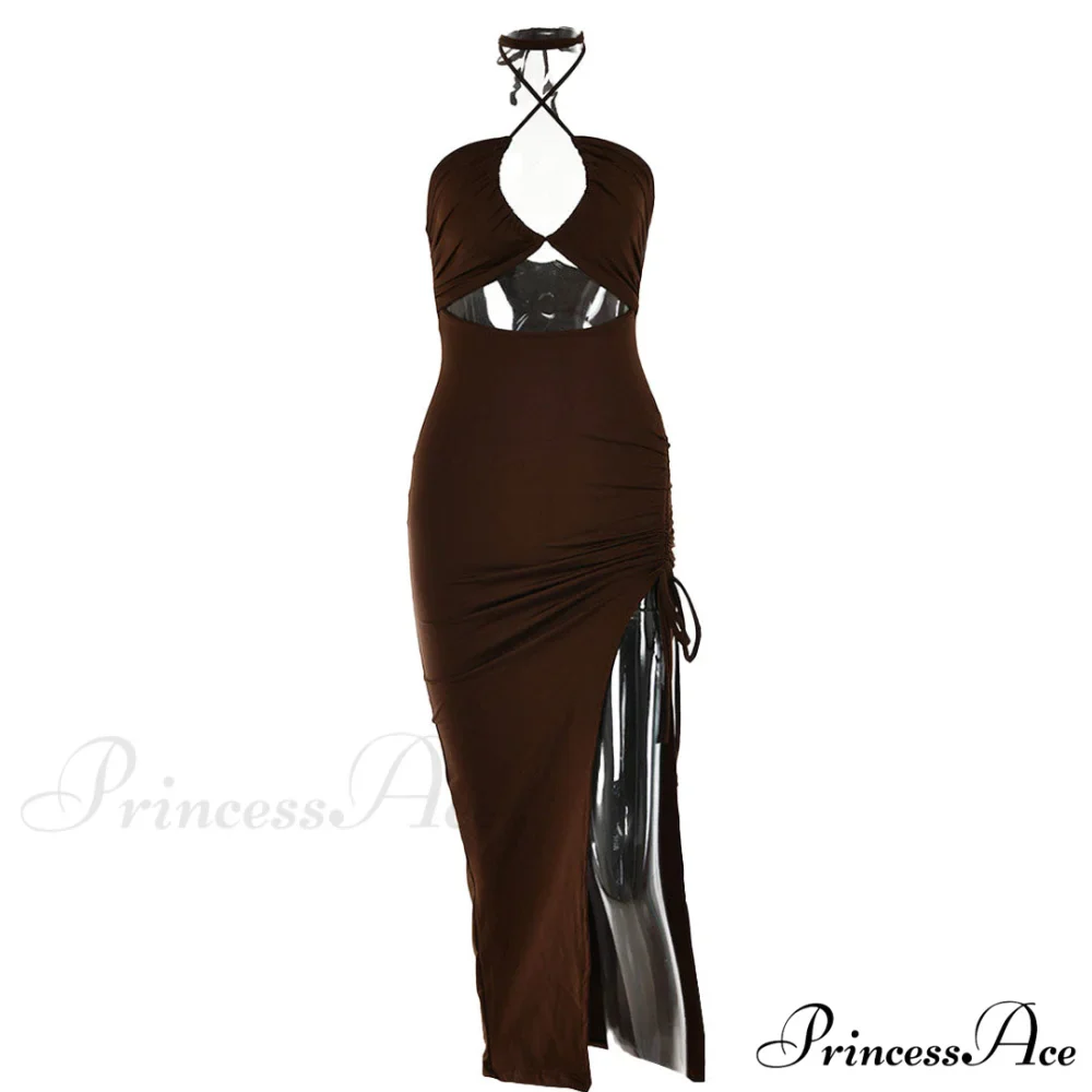 High Split Cowl Neck Open Classic Back Mini Dress - Multicolor - Image 3