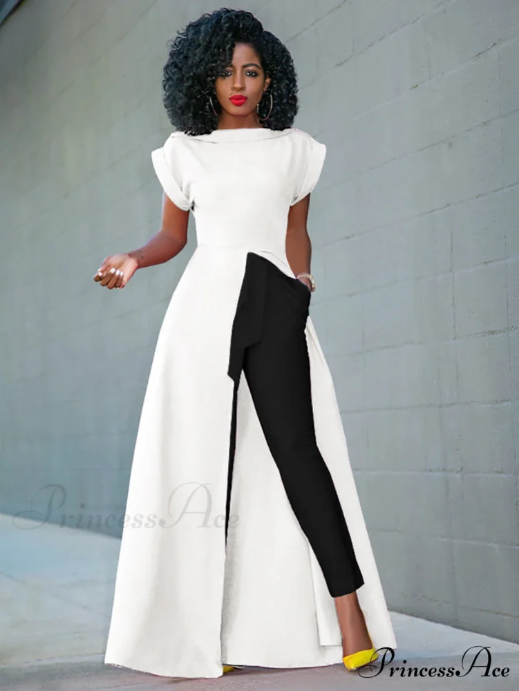 High Split Sleeveless Evening Modern Maxi Dress - White - Image 5