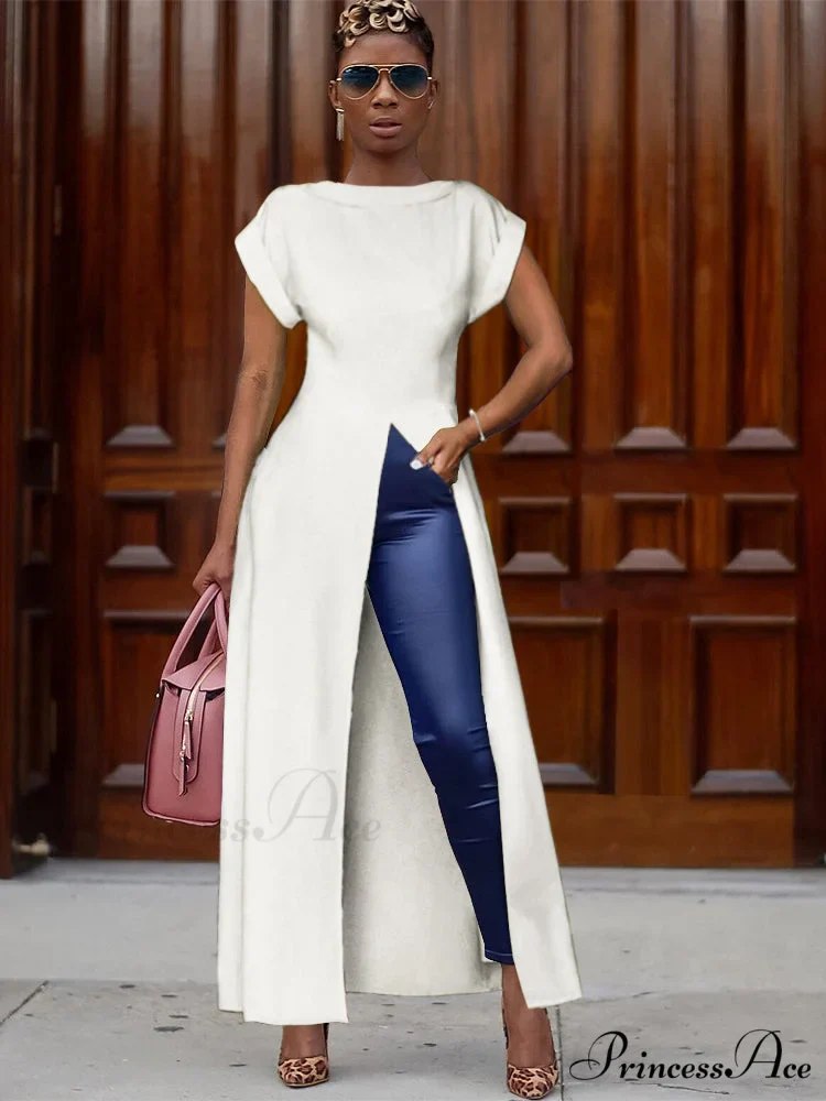 High Split Sleeveless Evening Modern Maxi Dress - White - Image 6
