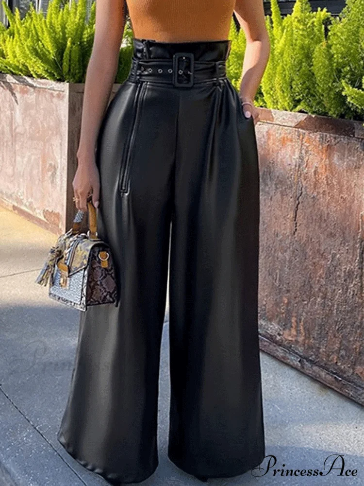 High Waist Pocket Trendy Straight Leg Pants - Image 5