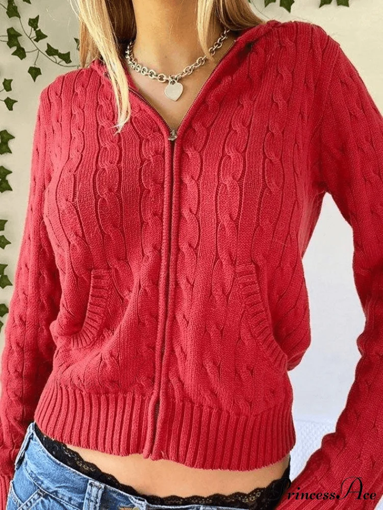 Hooded Button Graceful Front Knit Cardigan - Image 12