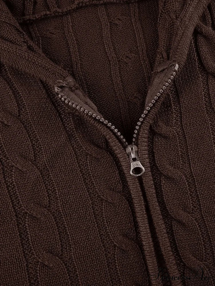 Hooded Button Graceful Front Knit Cardigan - Image 7